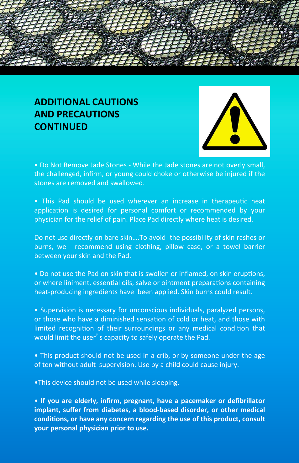 Additional cautions and precautions continued | Therasage Mini Instant Calmer User Manual | Page 6 / 12