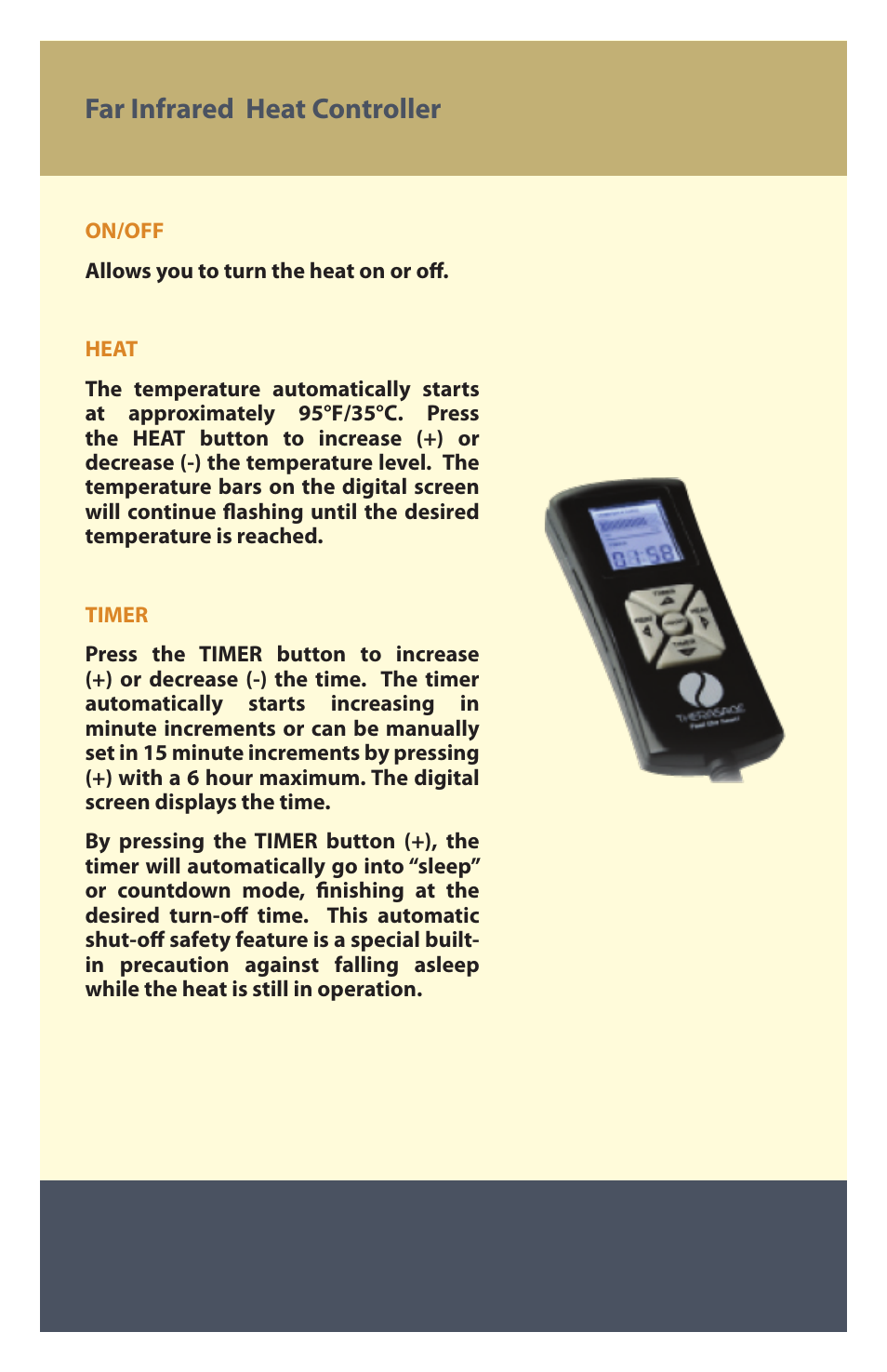 Far infrared heat controller | Therasage Cosmo Zero Gravity Recliner User Manual | Page 8 / 11