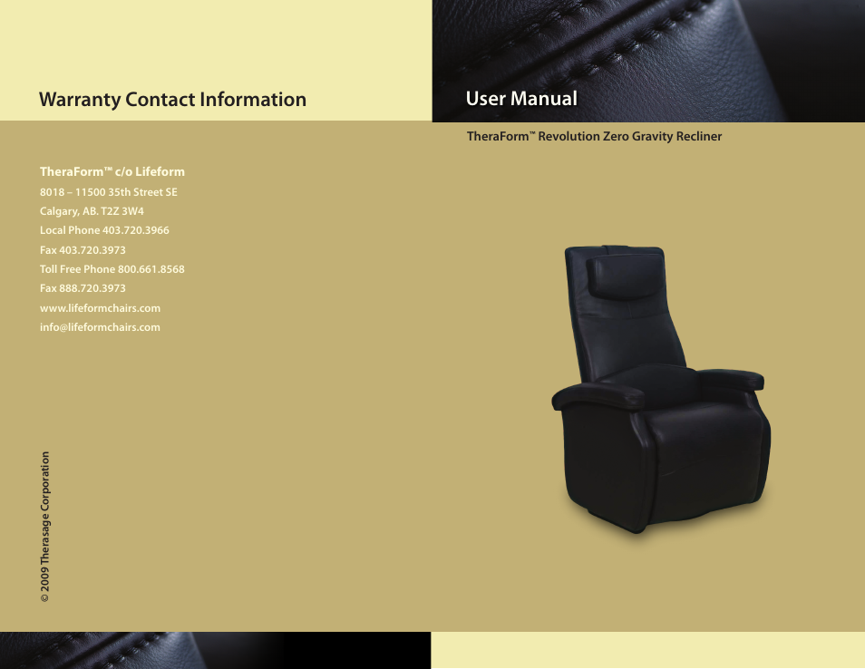 Therasage Revolution Zero Gravity Recliner User Manual | 6 pages