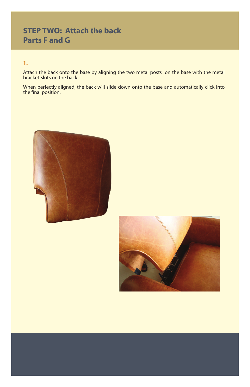 Step two: attach the back parts f and g | Therasage Windsor Zero Gravity Recliner User Manual | Page 5 / 12