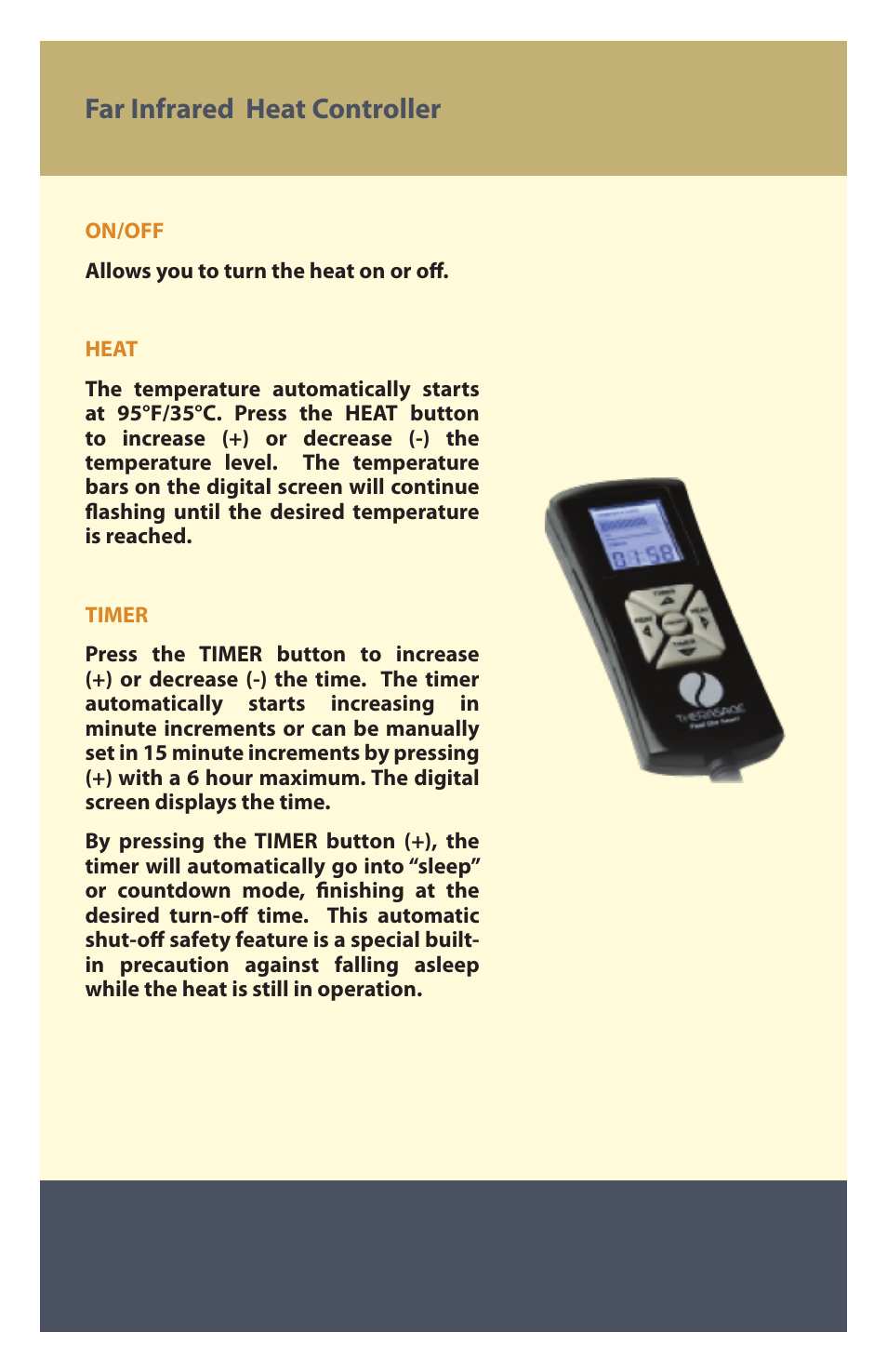 Far infrared heat controller | Therasage Windsor Zero Gravity Recliner User Manual | Page 9 / 12