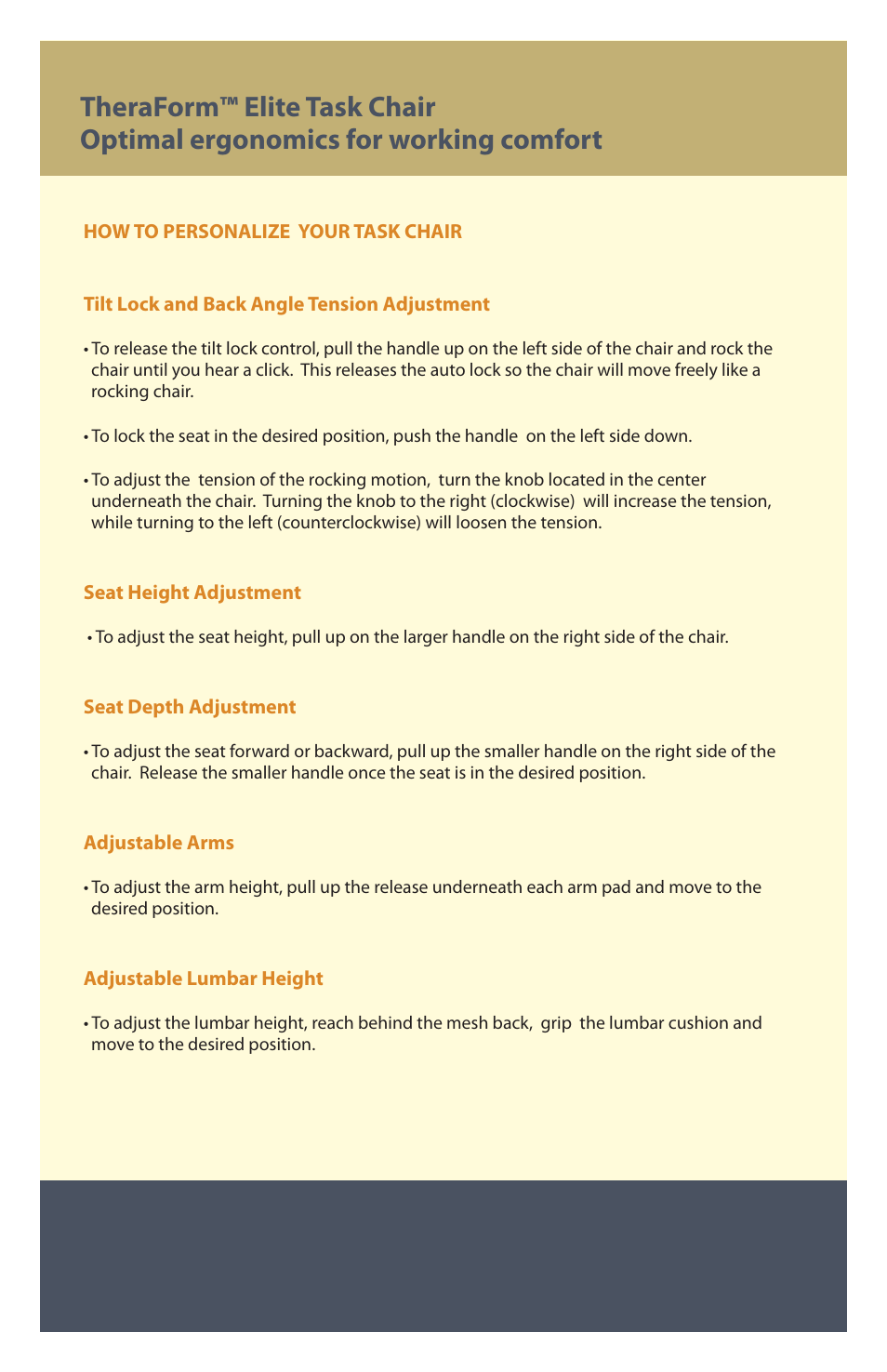 Therasage Task Chair User Manual | Page 6 / 8