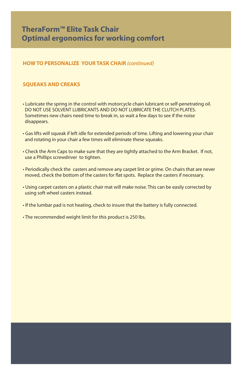 Therasage Task Chair User Manual | Page 7 / 8