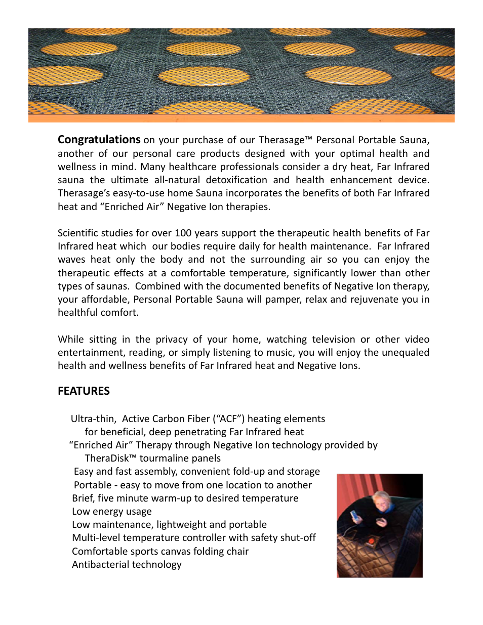 Slide number 2 | Therasage Portable Sauna User Manual | Page 2 / 11