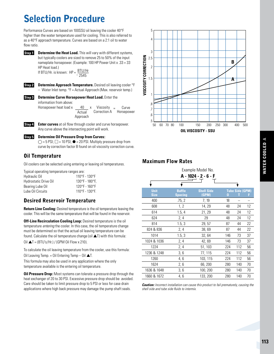 Selection procedure, Maximum flow rates, Oil temperature | Desired reservoir temperature | Thermal Transfer Systems A Series User Manual | Page 6 / 6