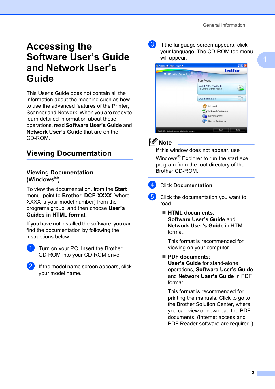 Viewing documentation, Viewing documentation (windows®) | Brother DCP-375CW User Manual | Page 11 / 109