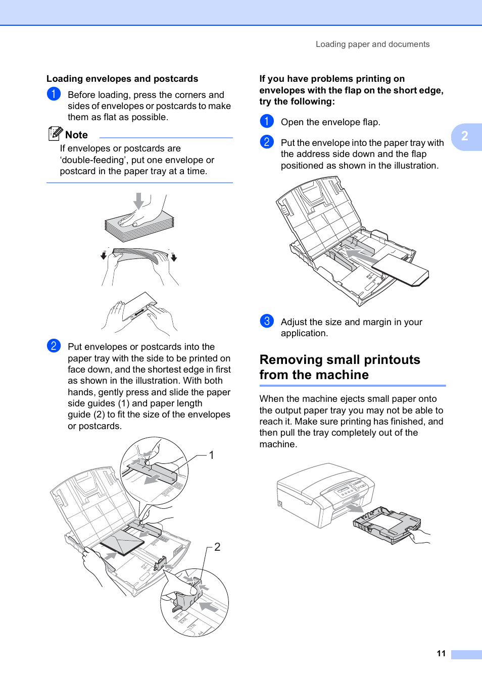 Removing small printouts from the machine | Brother DCP-375CW User Manual | Page 19 / 109