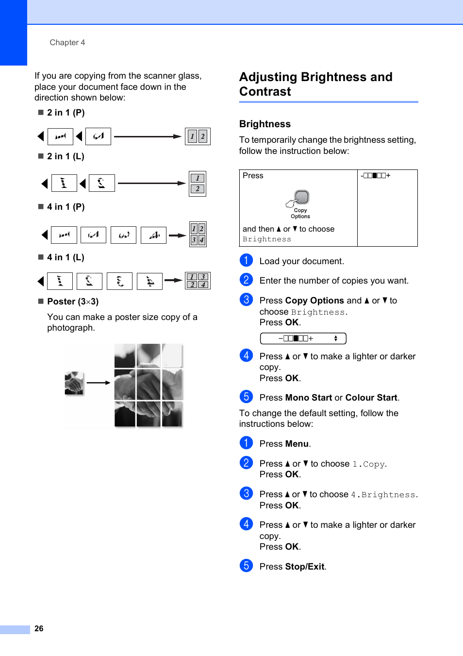 Adjusting brightness and contrast, Brightness | Brother DCP-375CW User Manual | Page 34 / 109