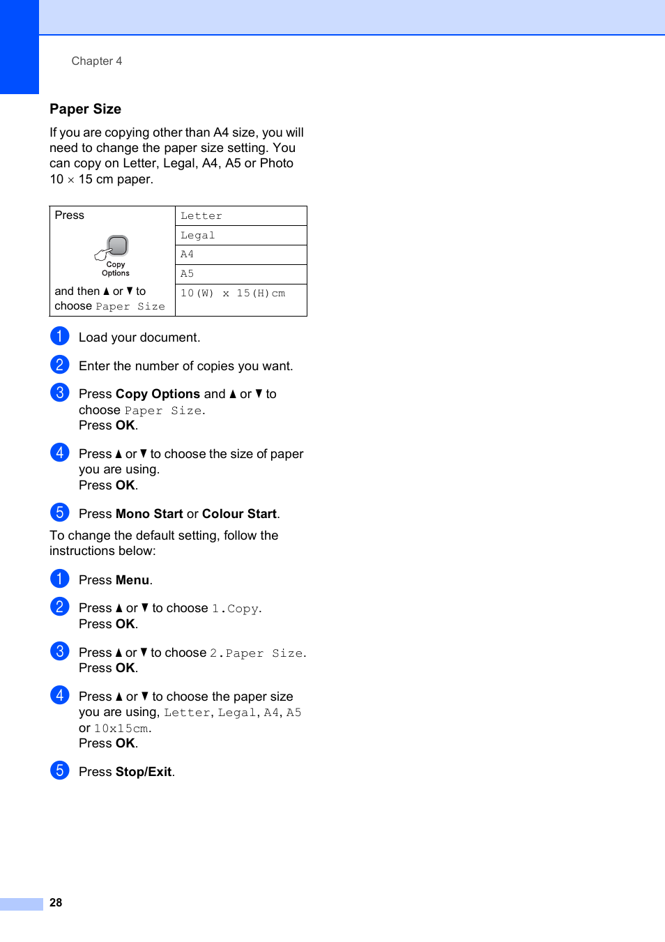 Paper size | Brother DCP-375CW User Manual | Page 36 / 109