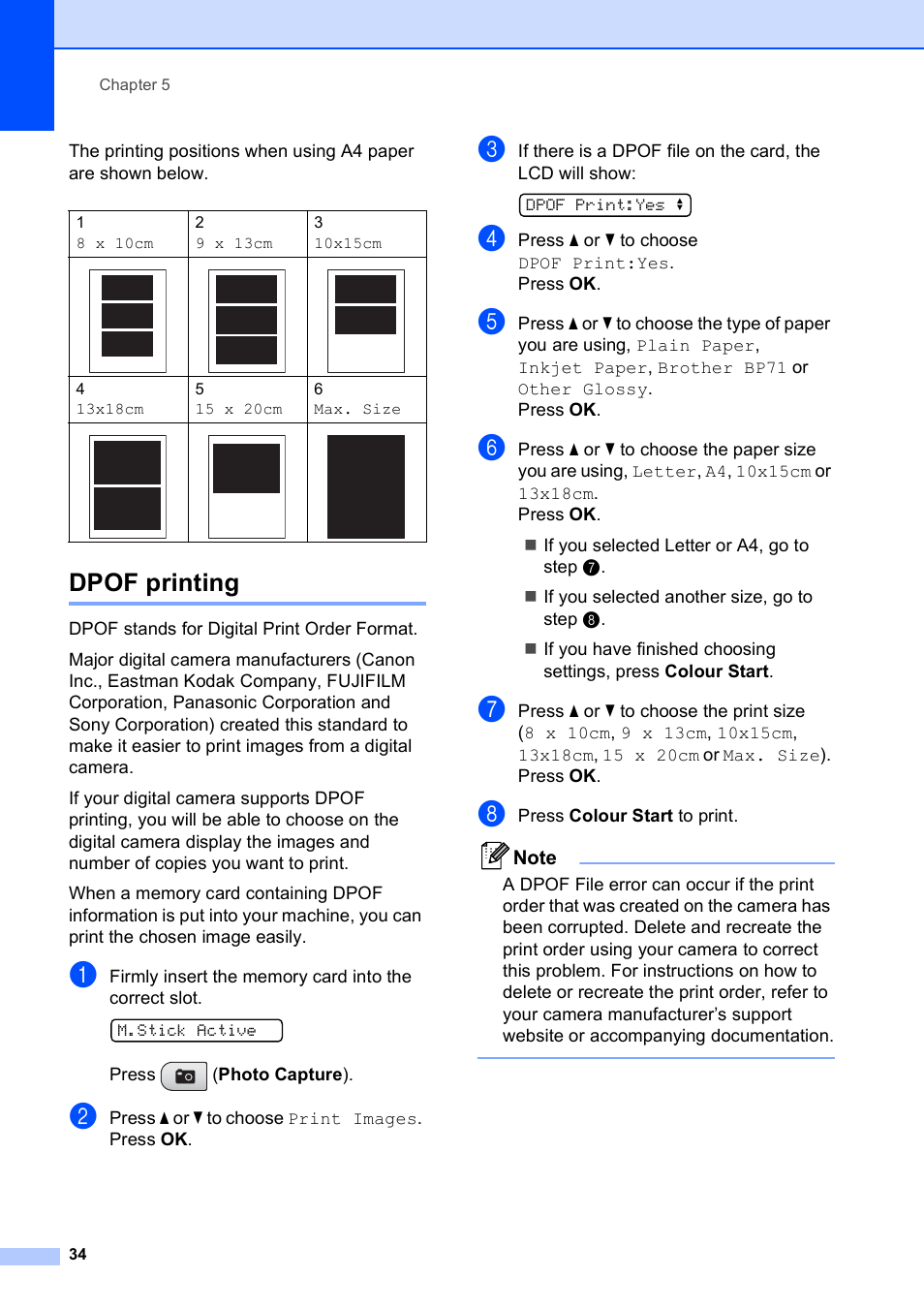 Dpof printing | Brother DCP-375CW User Manual | Page 42 / 109