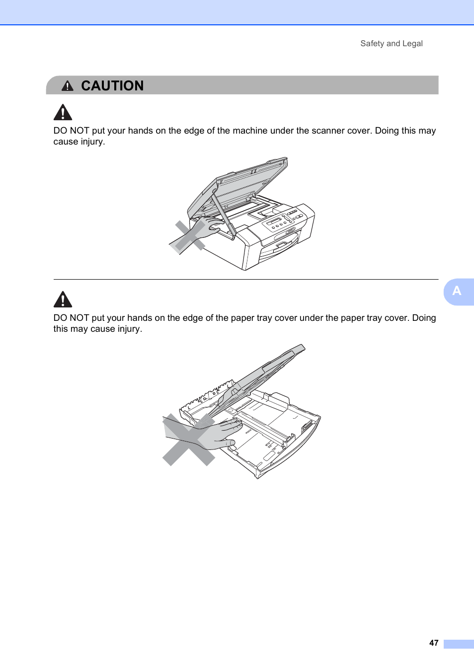 Caution, Safety and legal 47 | Brother DCP-375CW User Manual | Page 55 / 109