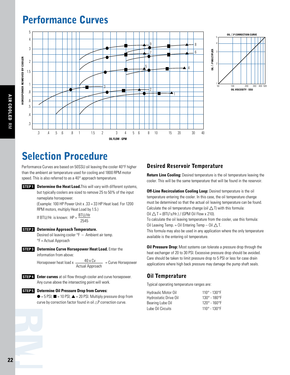 Performance curves, Selection procedure, Desired reservoir temperature | Oil temperature | Thermal Transfer Systems RM Series User Manual | Page 3 / 4