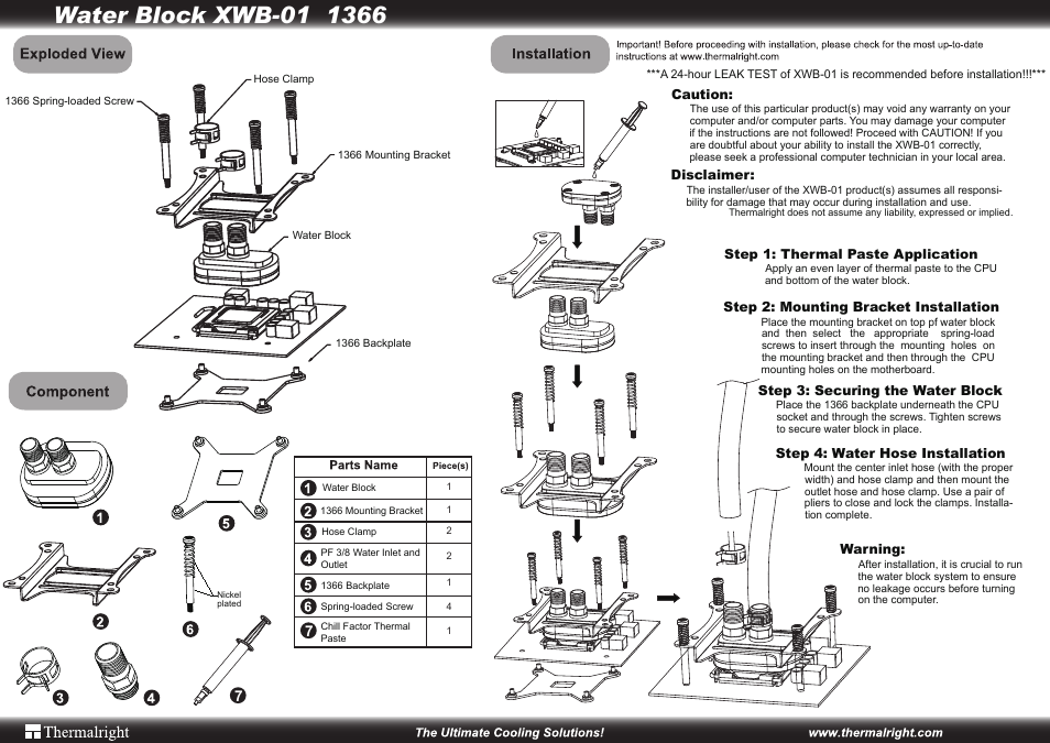 Thermalright XWB-1 User Manual | 2 pages