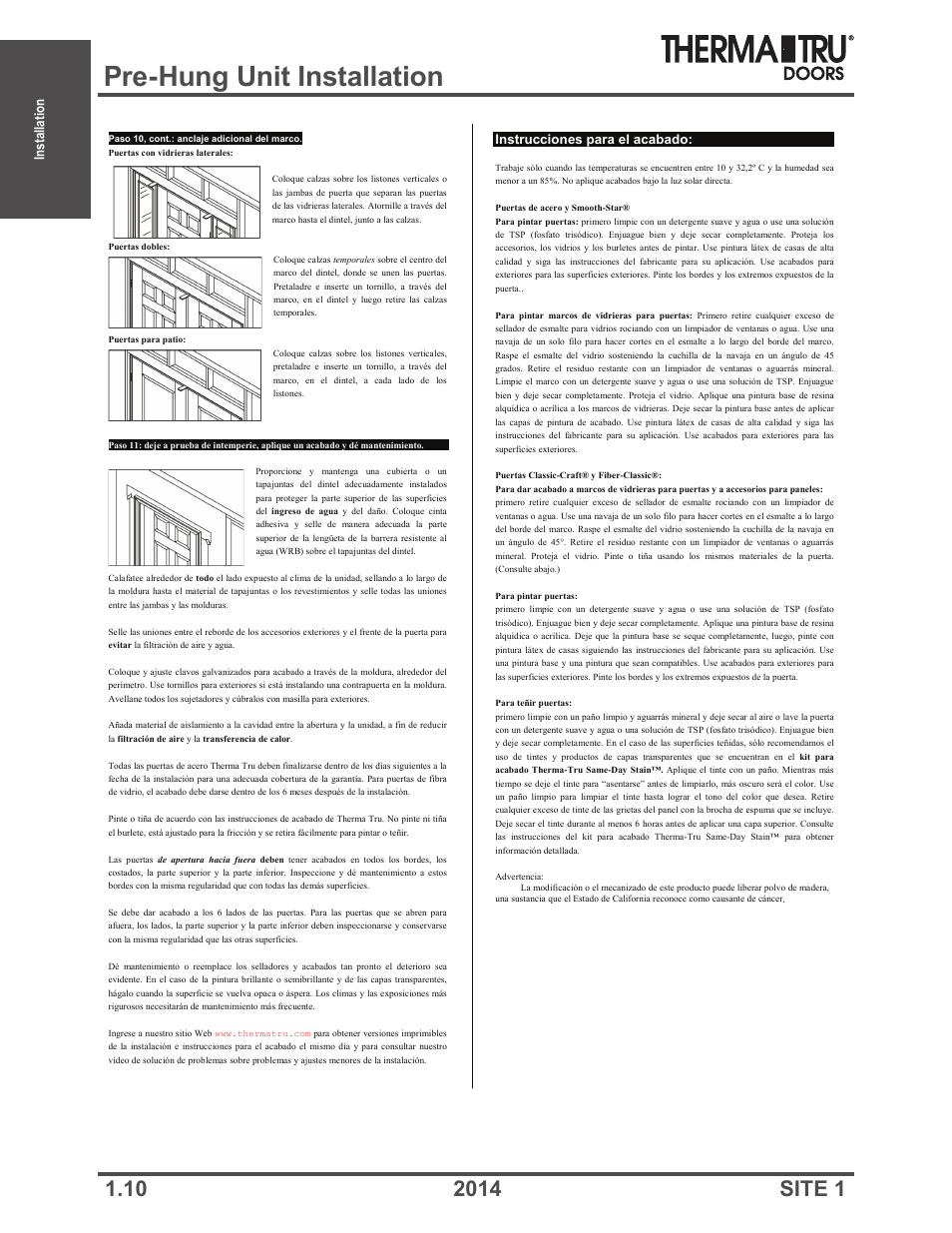 Pre-hung unit installation | Therma-Tru Doors Installation User Manual | Page 10 / 76