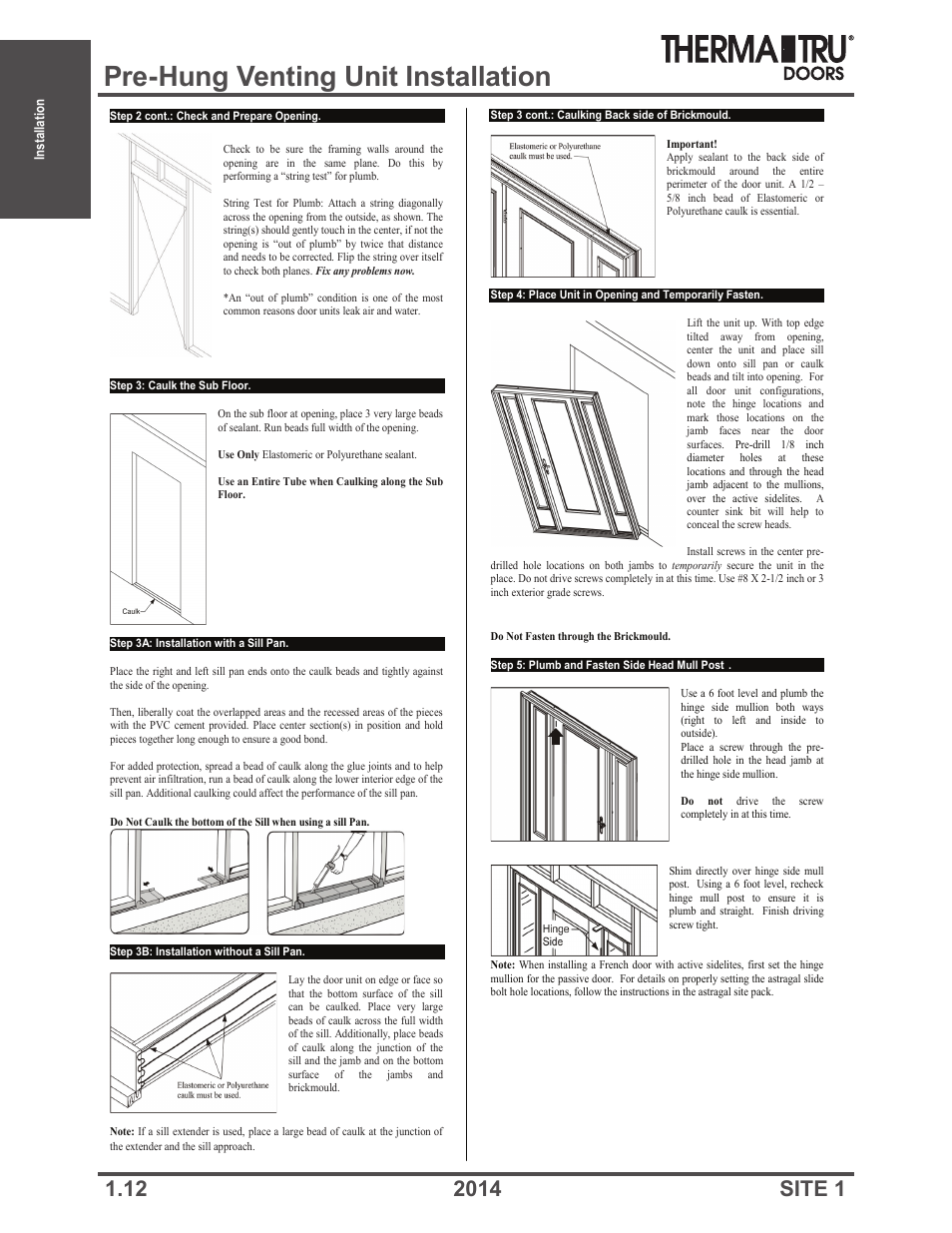 Pre-hung venting unit installation | Therma-Tru Doors Installation User Manual | Page 12 / 76