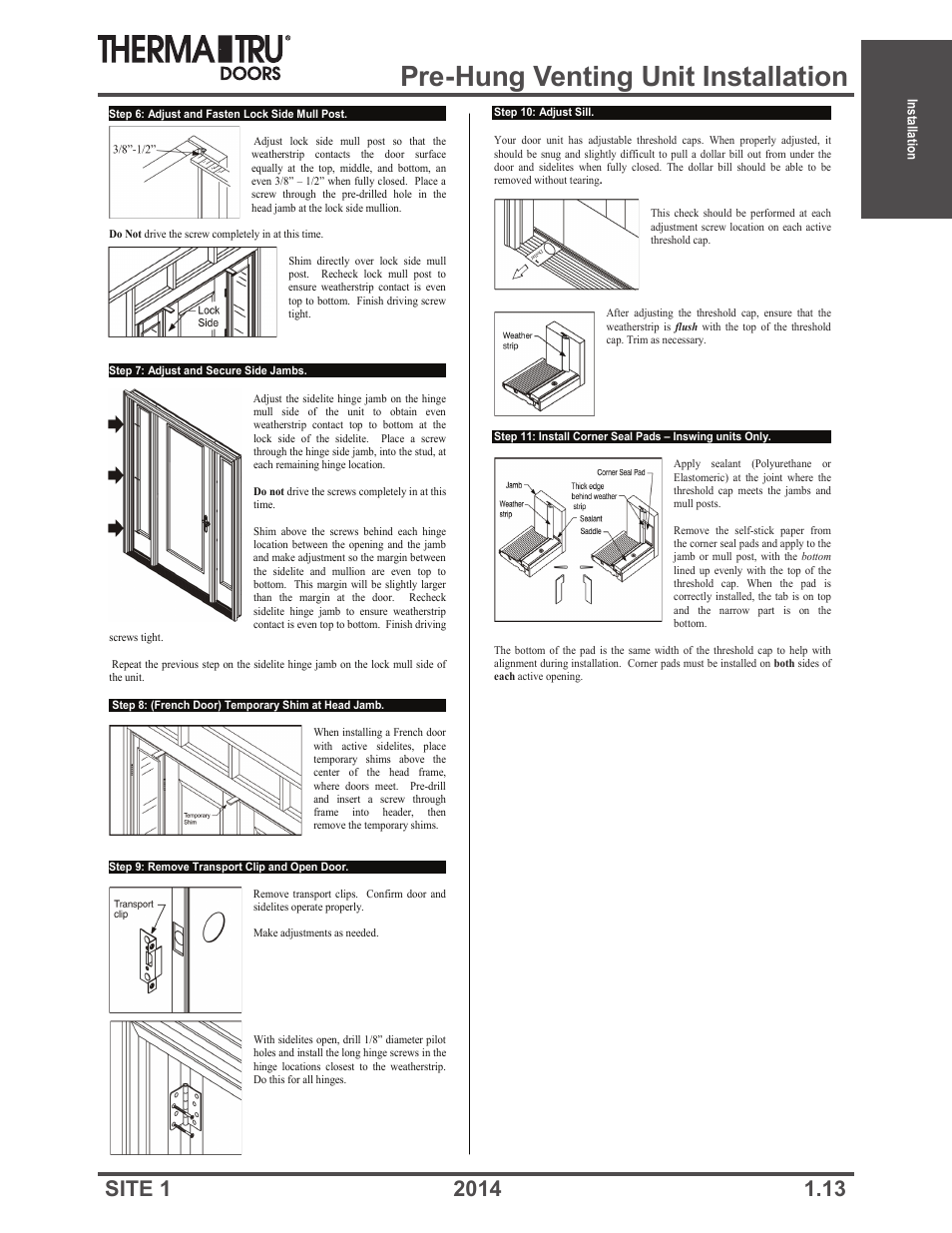 Pre-hung venting unit installation | Therma-Tru Doors Installation User Manual | Page 13 / 76