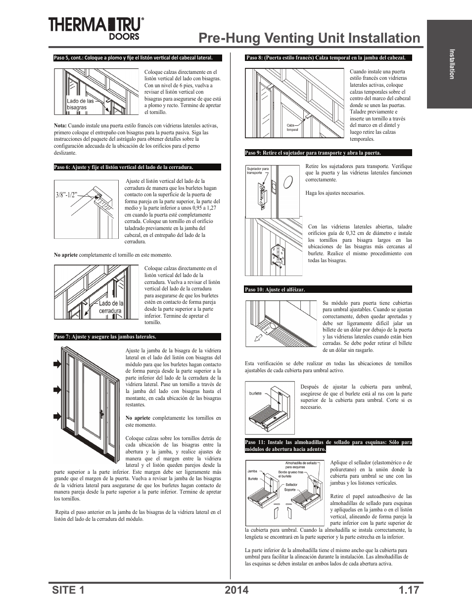 Pre-hung venting unit installation | Therma-Tru Doors Installation User Manual | Page 17 / 76