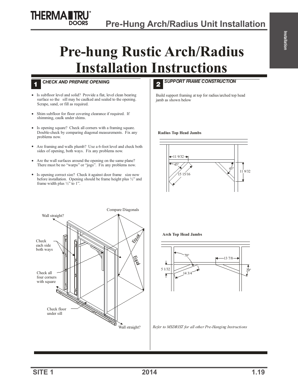 Pre-hung arch/radius unit installation | Therma-Tru Doors Installation User Manual | Page 19 / 76