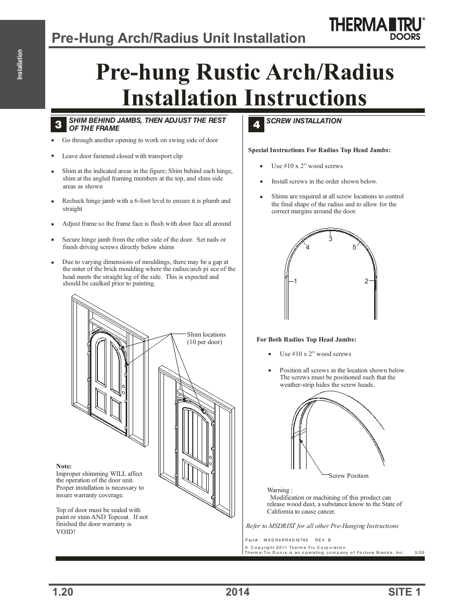 Pre-hung arch/radius unit installation | Therma-Tru Doors Installation User Manual | Page 20 / 76