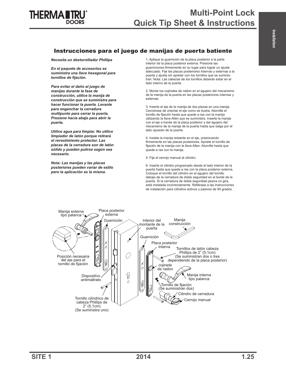 Multi-point lock quick tip sheet & instructions | Therma-Tru Doors Installation User Manual | Page 25 / 76