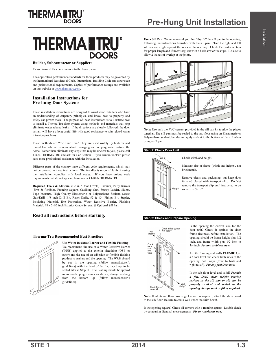 Pre-hung unit installation, Read all instructions before starting | Therma-Tru Doors Installation User Manual | Page 3 / 76
