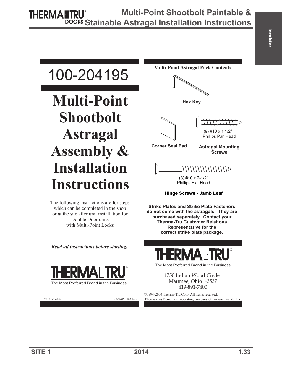 Therma-Tru Doors Installation User Manual | Page 33 / 76