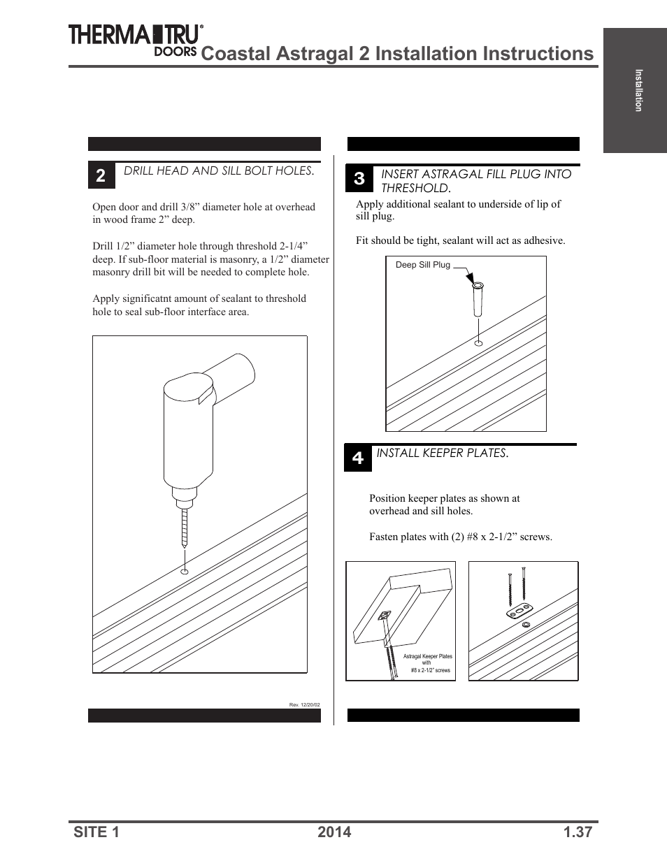 Coastal astragal 2 installation instructions | Therma-Tru Doors Installation User Manual | Page 37 / 76