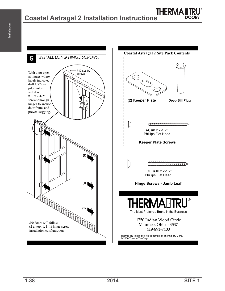 Coastal astragal 2 installation instructions | Therma-Tru Doors Installation User Manual | Page 38 / 76