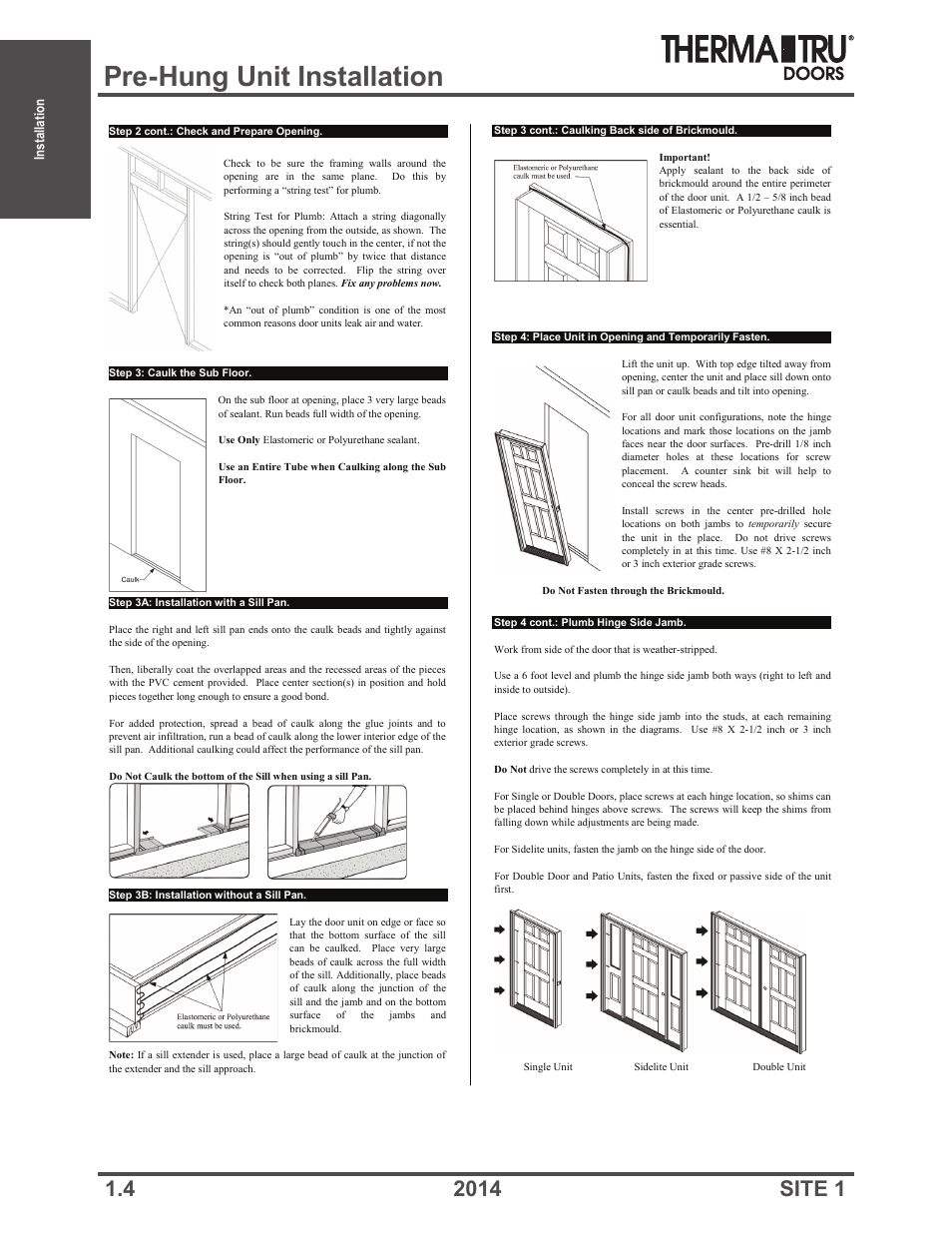 Pre-hung unit installation | Therma-Tru Doors Installation User Manual | Page 4 / 76