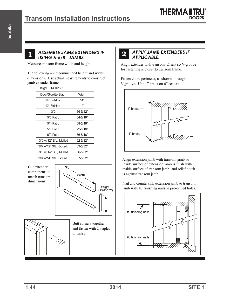 Transom installation instructions 1 | Therma-Tru Doors Installation User Manual | Page 44 / 76