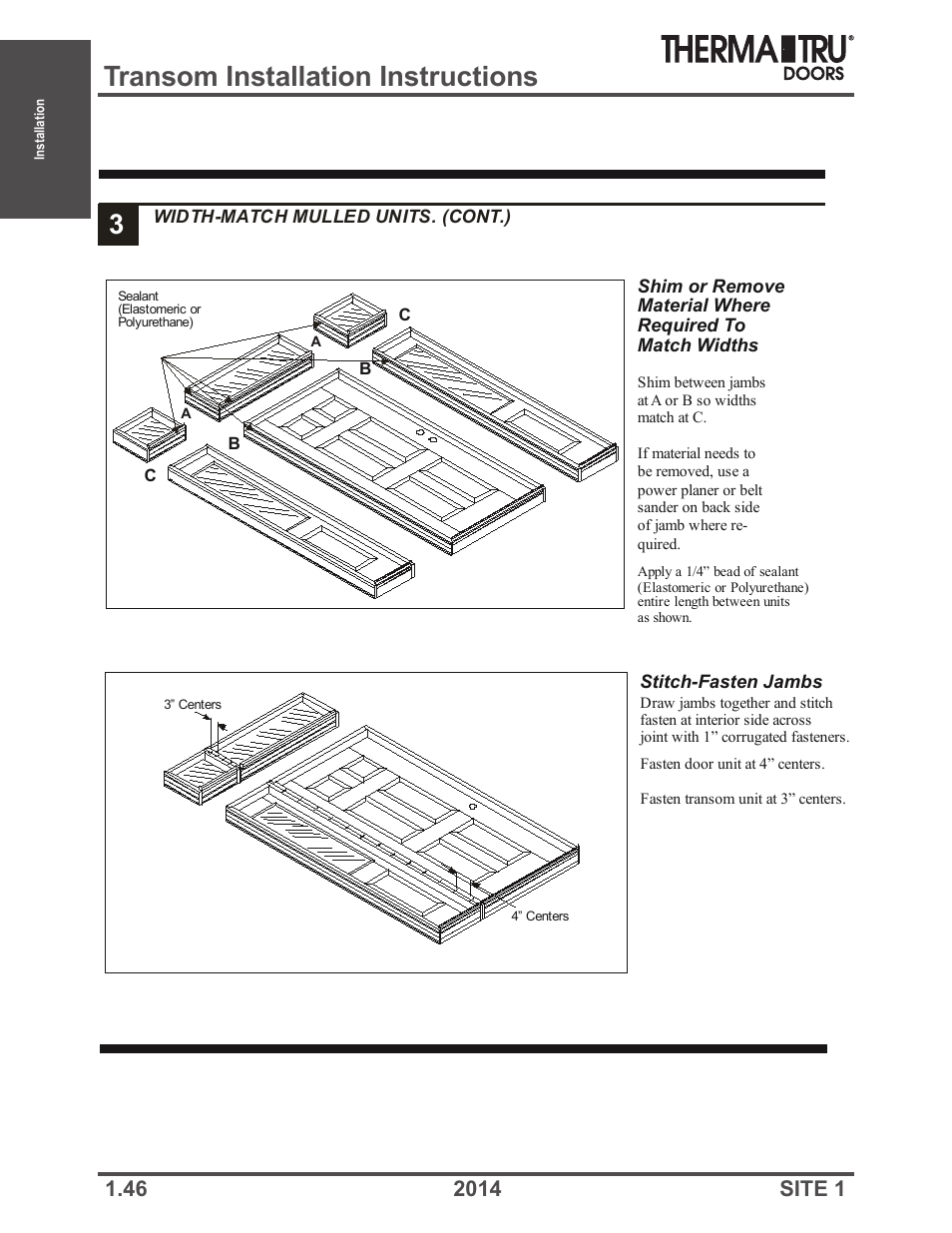 Transom installation instructions | Therma-Tru Doors Installation User Manual | Page 46 / 76