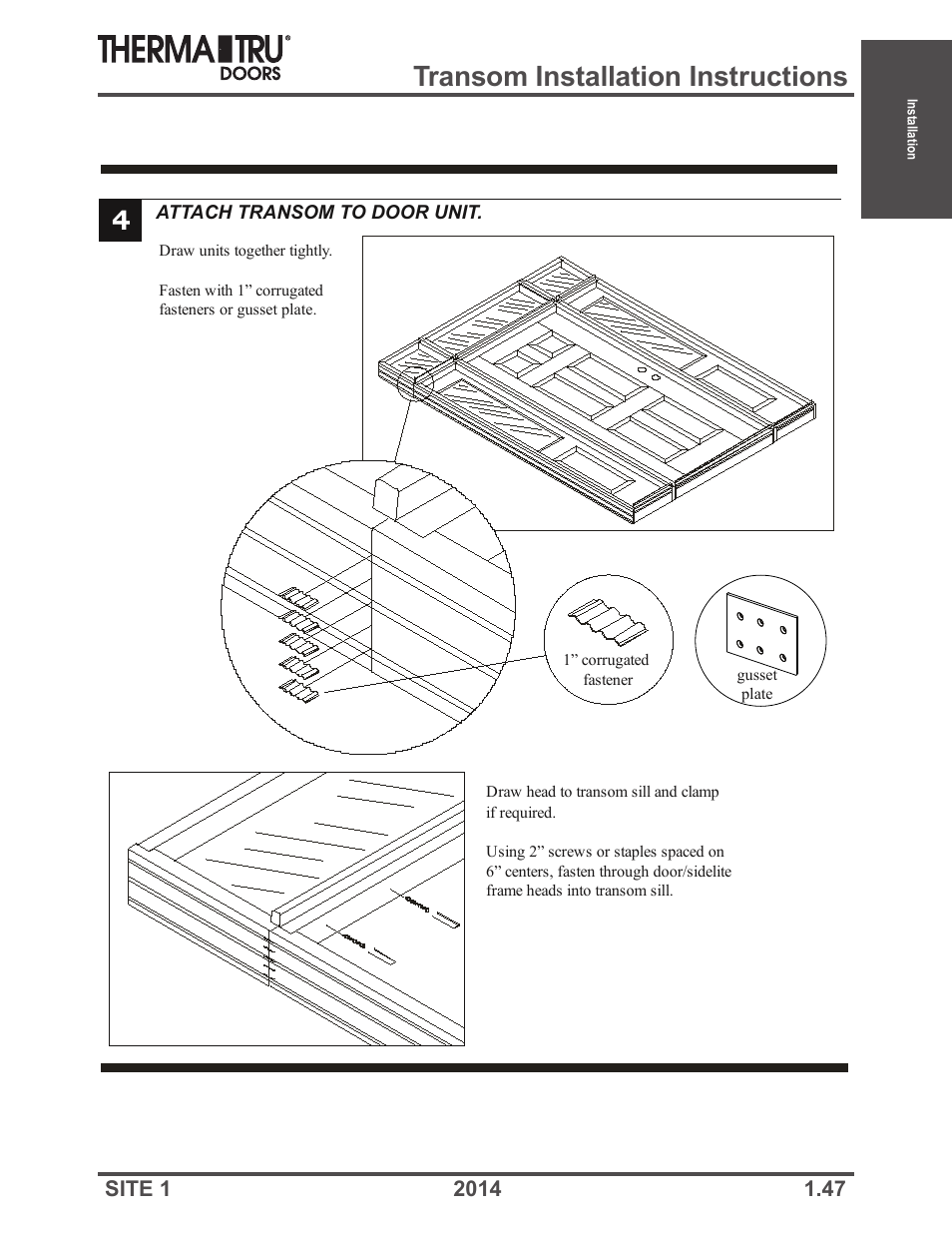 Transom installation instructions 4 | Therma-Tru Doors Installation User Manual | Page 47 / 76