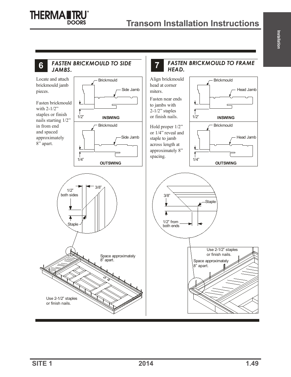 Transom installation instructions | Therma-Tru Doors Installation User Manual | Page 49 / 76