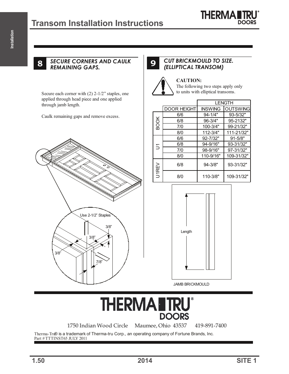 Transom installation instructions | Therma-Tru Doors Installation User Manual | Page 50 / 76