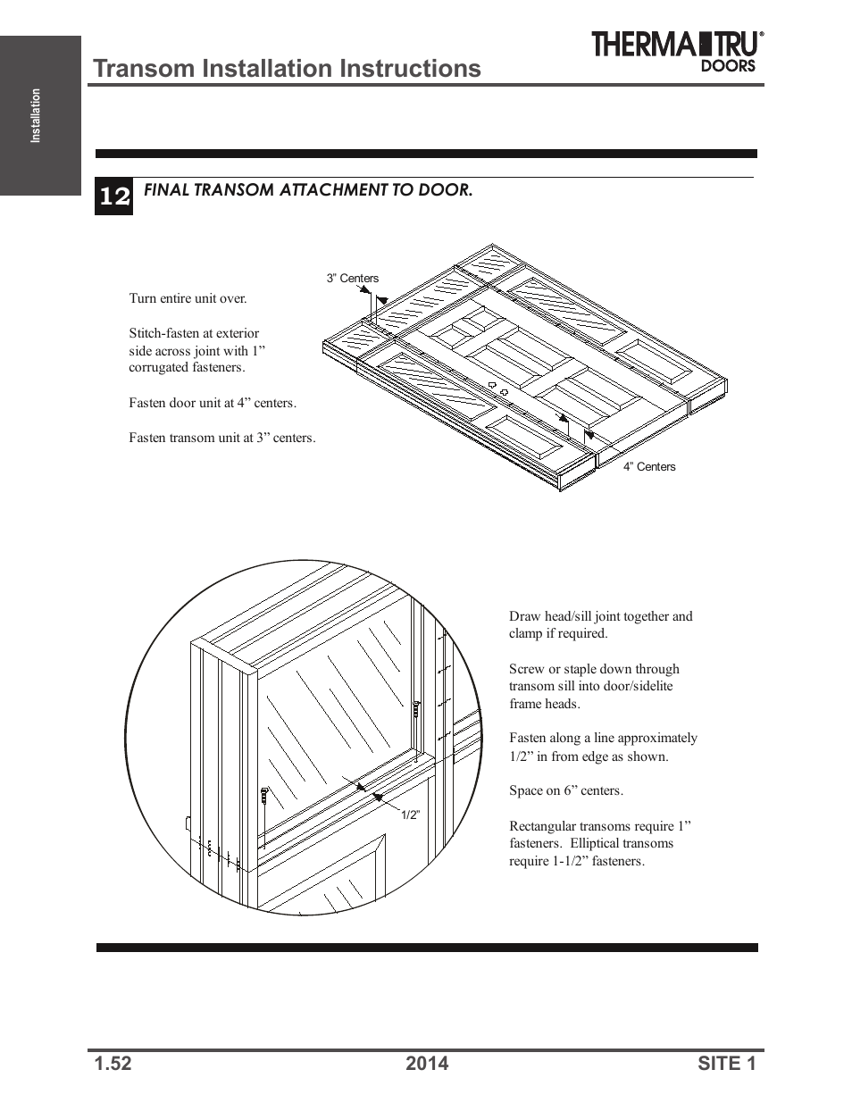 Transom installation instructions 12 | Therma-Tru Doors Installation User Manual | Page 52 / 76