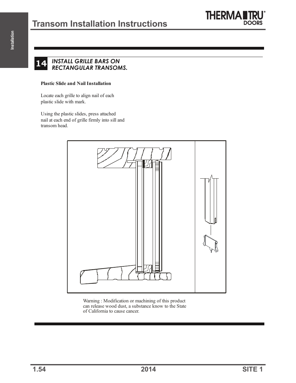 Transom installation instructions 14 | Therma-Tru Doors Installation User Manual | Page 54 / 76