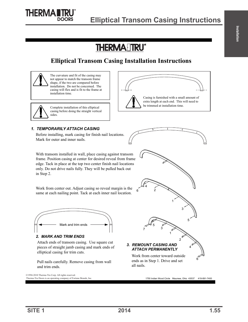 Elliptical transom casing instructions | Therma-Tru Doors Installation User Manual | Page 55 / 76