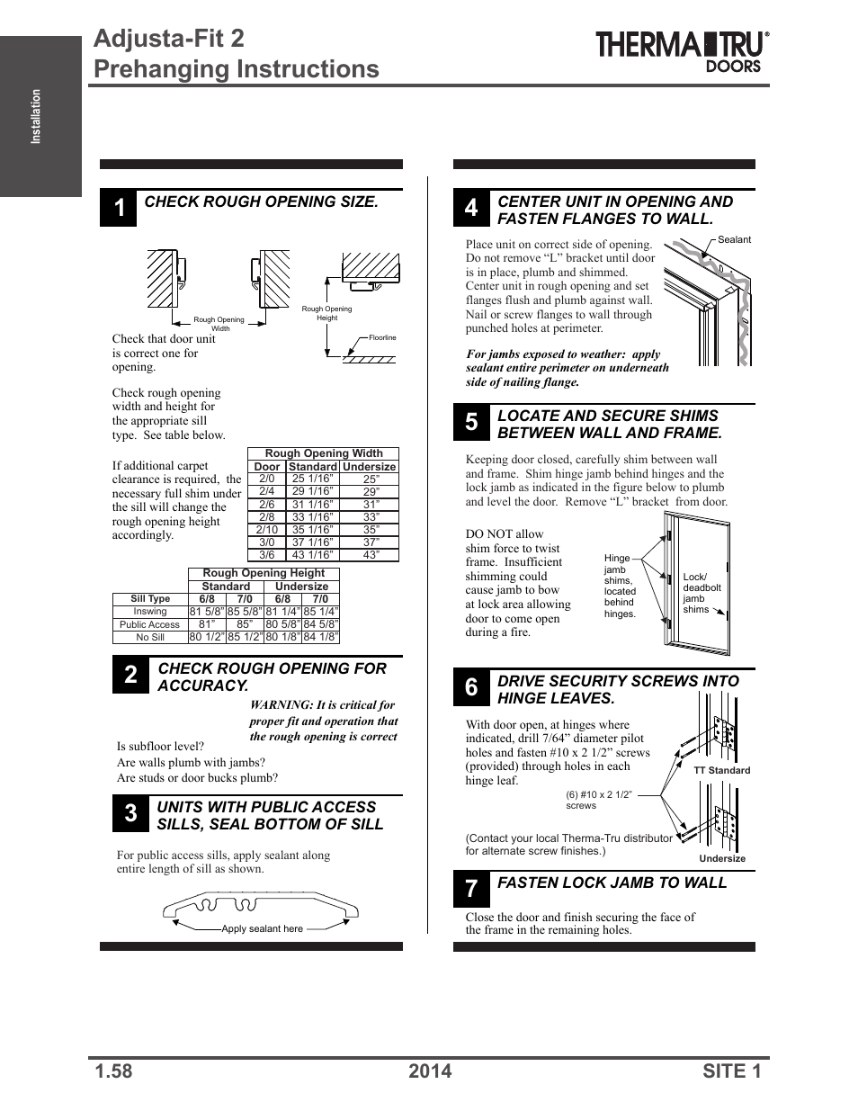 Adjusta-fit 2 prehanging instructions | Therma-Tru Doors Installation User Manual | Page 58 / 76