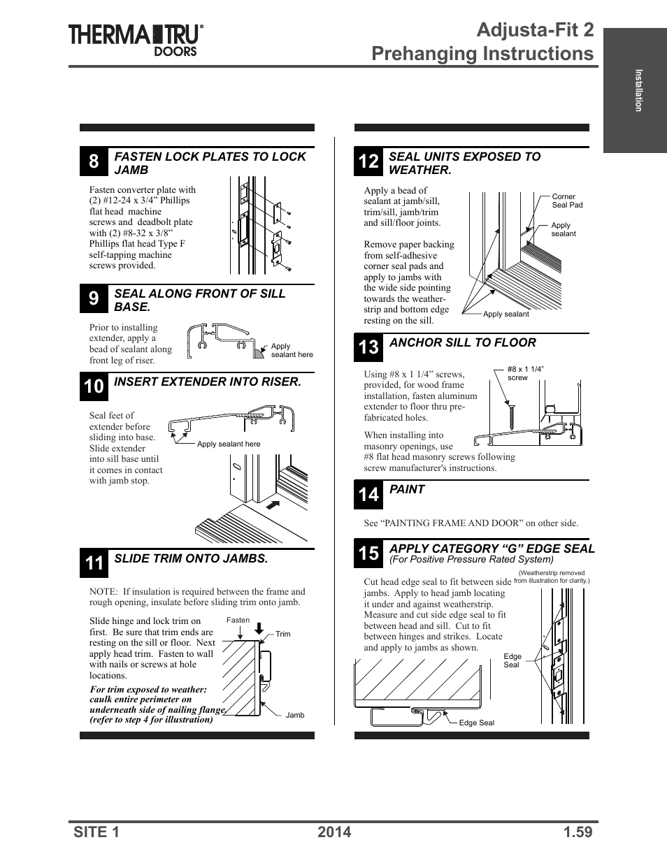 Adjusta-fit 2 prehanging instructions | Therma-Tru Doors Installation User Manual | Page 59 / 76