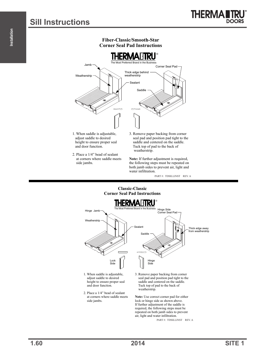 Sill instructions | Therma-Tru Doors Installation User Manual | Page 60 / 76