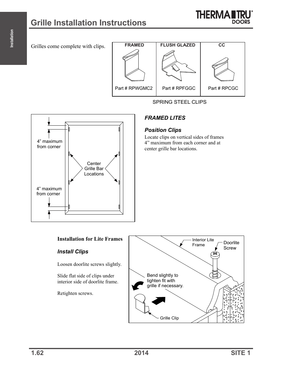 Grille installation instructions | Therma-Tru Doors Installation User Manual | Page 62 / 76