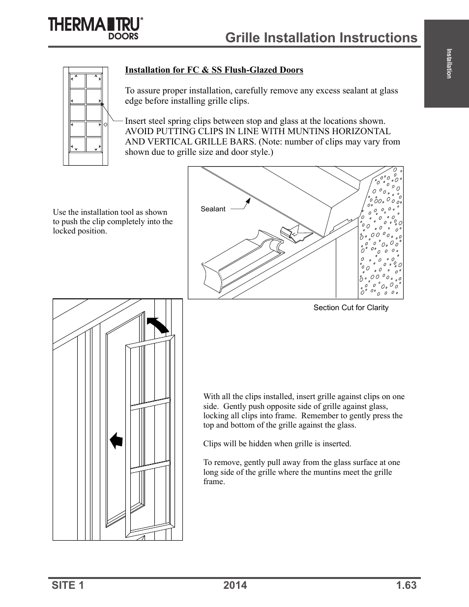 Grille installation instructions | Therma-Tru Doors Installation User Manual | Page 63 / 76