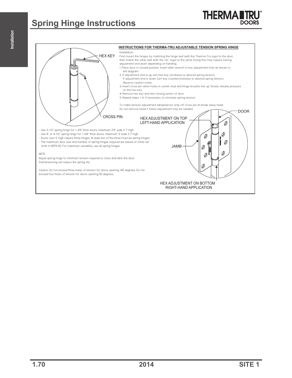 Spring hinge instructions | Therma-Tru Doors Installation User Manual | Page 70 / 76