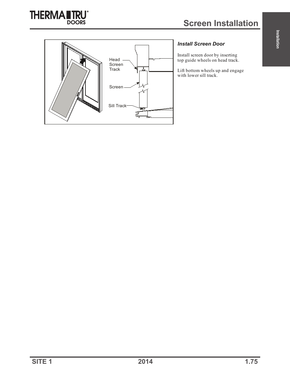 Screen installation | Therma-Tru Doors Installation User Manual | Page 75 / 76