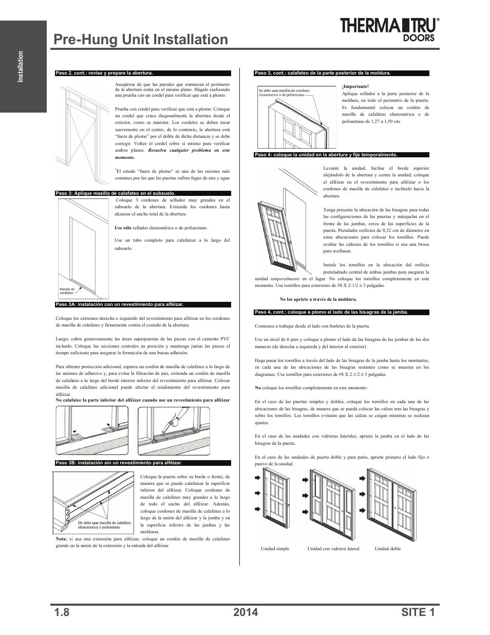 Pre-hung unit installation | Therma-Tru Doors Installation User Manual | Page 8 / 76