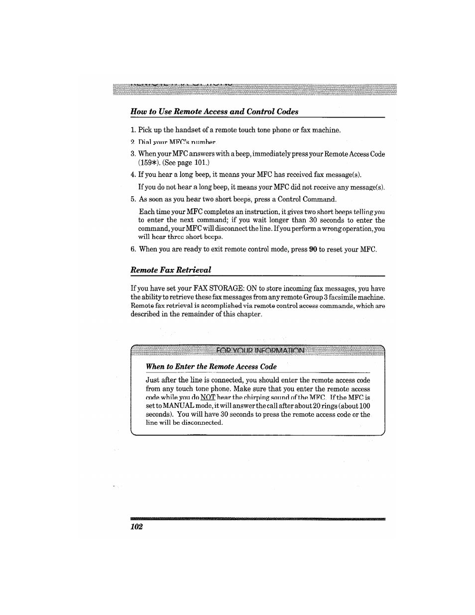 How to use remote access and control codes | Brother MFC4550 PLUS User Manual | Page 114 / 206