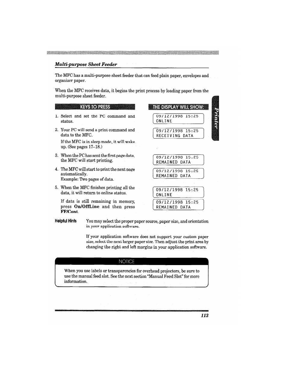 The display will show | Brother MFC4550 PLUS User Manual | Page 125 / 206