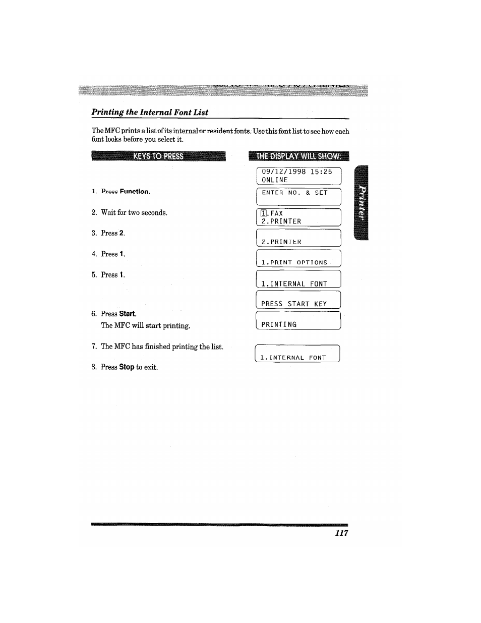 The display will show | Brother MFC4550 PLUS User Manual | Page 129 / 206