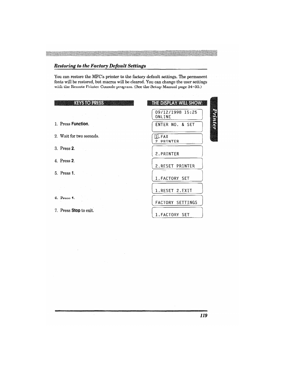 The display will show | Brother MFC4550 PLUS User Manual | Page 131 / 206