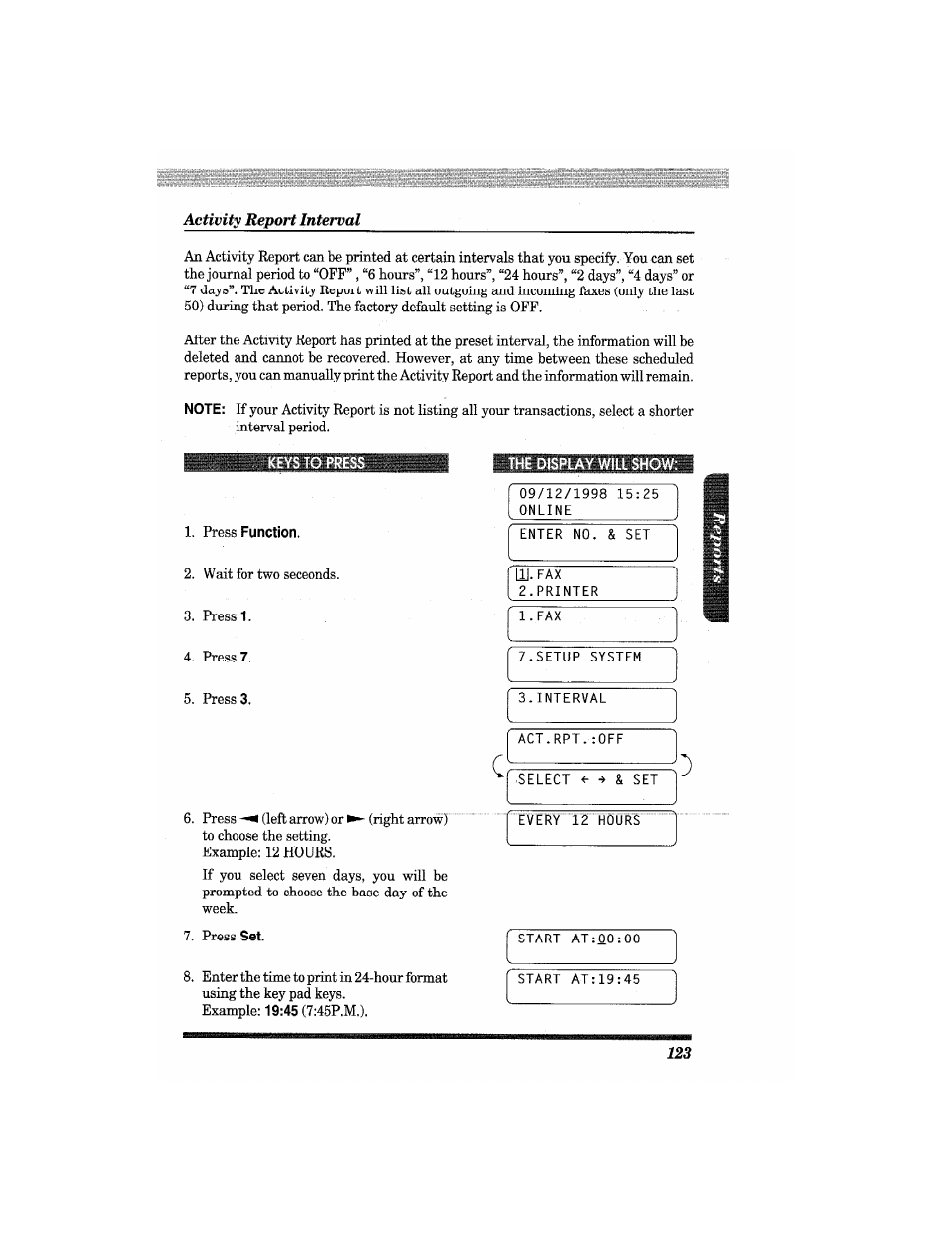 Activity report interval | Brother MFC4550 PLUS User Manual | Page 135 / 206